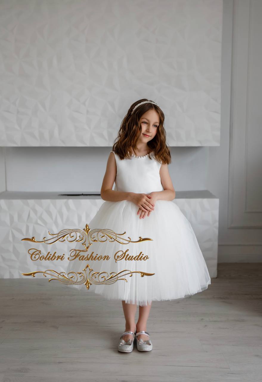 Tulle flower girl dress, Flower dress ivory, Communion dress, Pearl dress, Junior flower girl dress, Party dress, Knee length dress Tulle flower girl dress, Flower dress ivory, Communion dress, Pearl dress, Junior flower girl dress, Party dress, Knee length dress