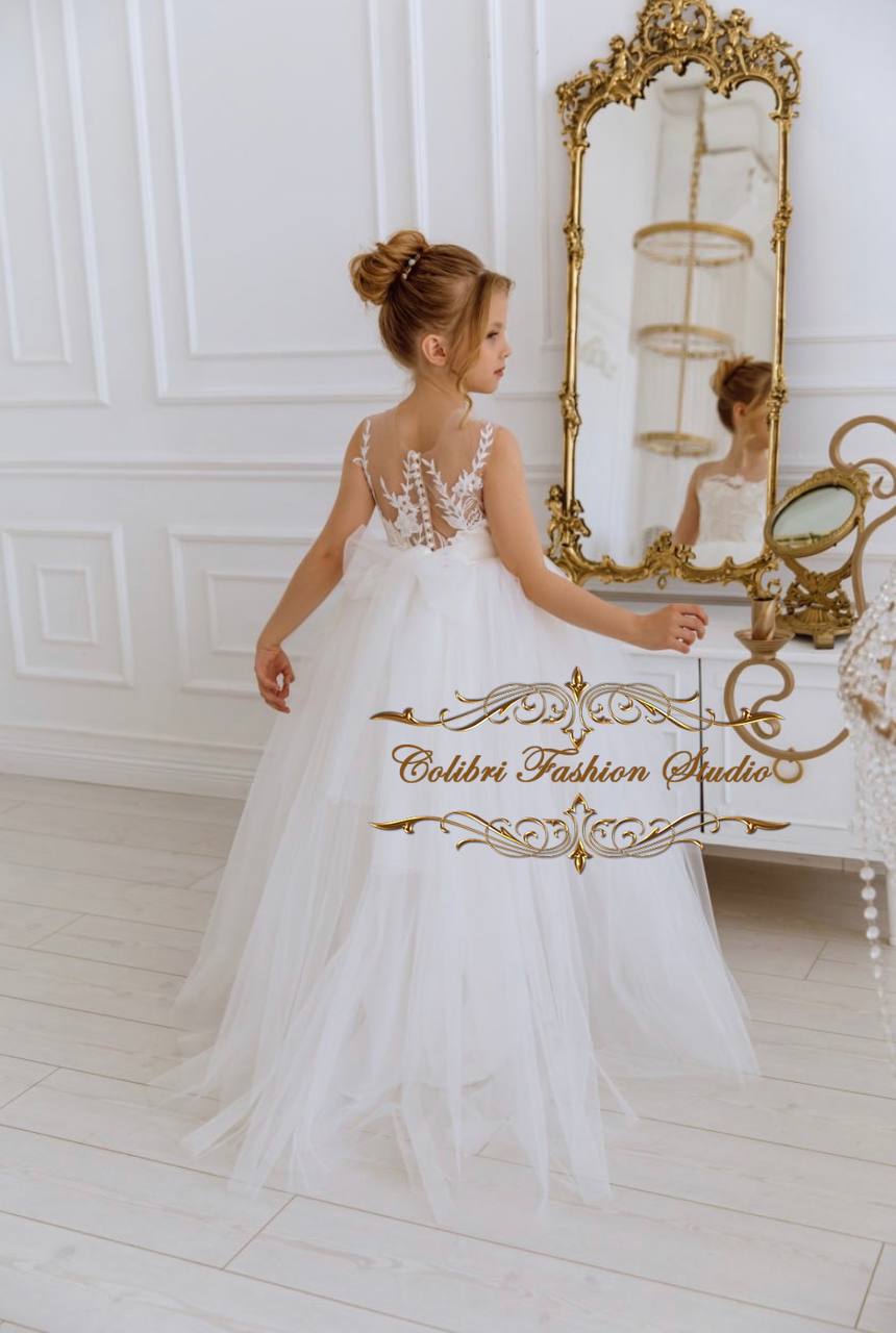 Open back flower girl dress ivory, Baptism girl dress, First communion dress, Bridesmaid girl dress sleeveless