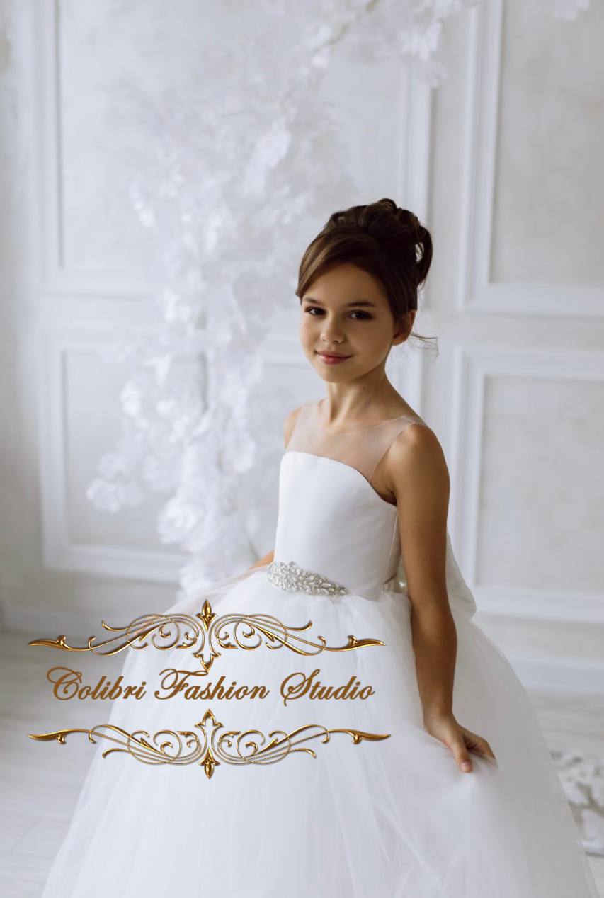 Strapless flower girl dress, Tulle flower girl dress ivory, Girl dress Colibri Fashion Studio Strapless flower girl dress, Tulle flower girl dress ivory, Girl dress Colibri Fashion Studio