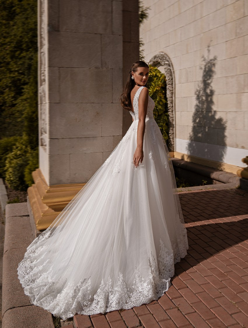 Lace wedding dress ivory Tulle dress Open back wedding dress Colibri Fashion Studio Lace wedding dress ivory Tulle dress Open back wedding dress Colibri Fashion Studio