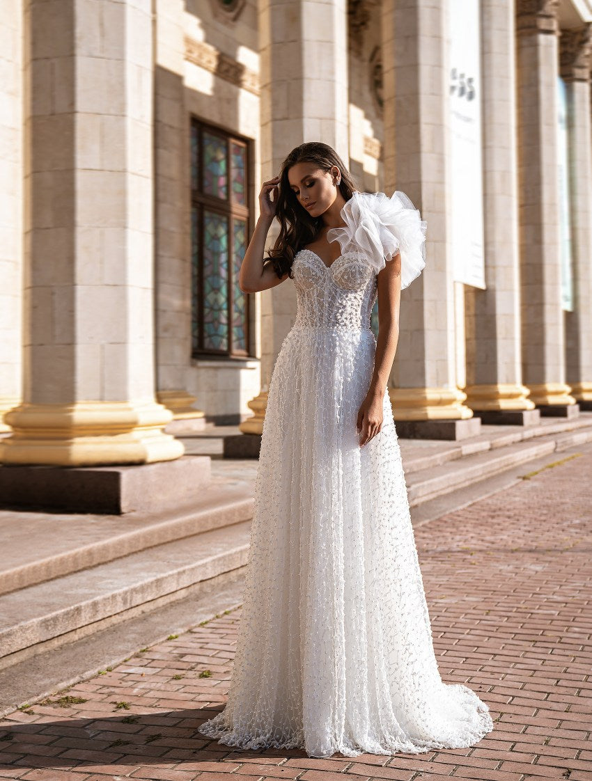 Guipure wedding dress ivory with lacing, Bridal gown A-line Colibri Fashion Studio Guipure wedding dress ivory with lacing, Bridal gown A-line Colibri Fashion Studio