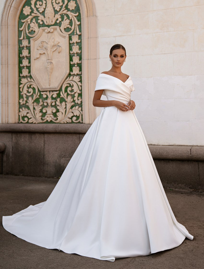 Ivory bridal gown, Satin wedding dress, Off shoulder dress Colibri Fashion Studio Ivory bridal gown, Satin wedding dress, Off shoulder dress Colibri Fashion Studio