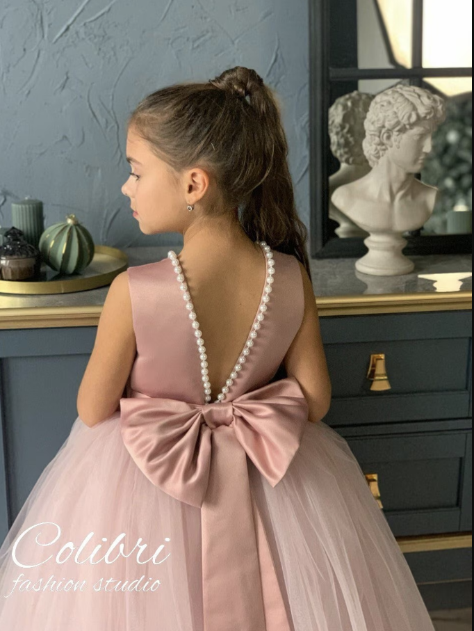 Satin flower girl dress, Dusty rose girl dress, Tulle flower girl dress, Flower girl dress tutu, Birthday dress,  Toddler dress