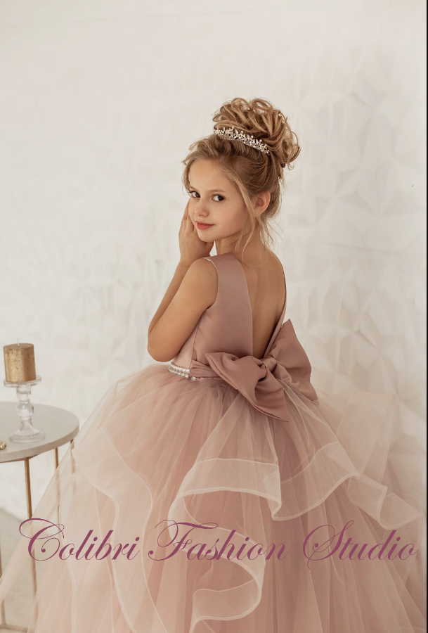 Flower girl dress Dusty rose flower girl dress  Tutu tulle flower girl dress Bohemian girl dress Toddler girl dress Satin dress Girl dress