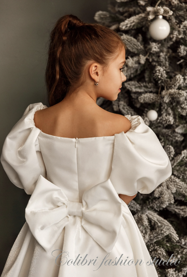 Flower girl dress, Ivory flower dress, Girl dress with removable train, Satin flower girl dress, Girl dress tutu, Ivory dress