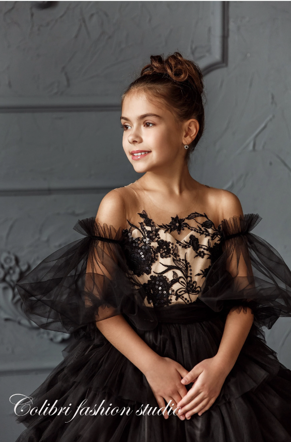 Tulle flower girl toddler dress, Black baby girl dress lace, Formal dr Colibri Fashion Studio Tulle flower girl toddler dress, Black baby girl dress lace, Formal dr Colibri Fashion Studio