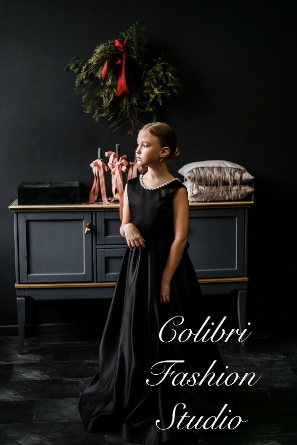 Black satin flower girl dress, Custom formal dress sleeveless, Elegant Colibri Fashion Studio Black satin flower girl dress, Custom formal dress sleeveless, Elegant Colibri Fashion Studio