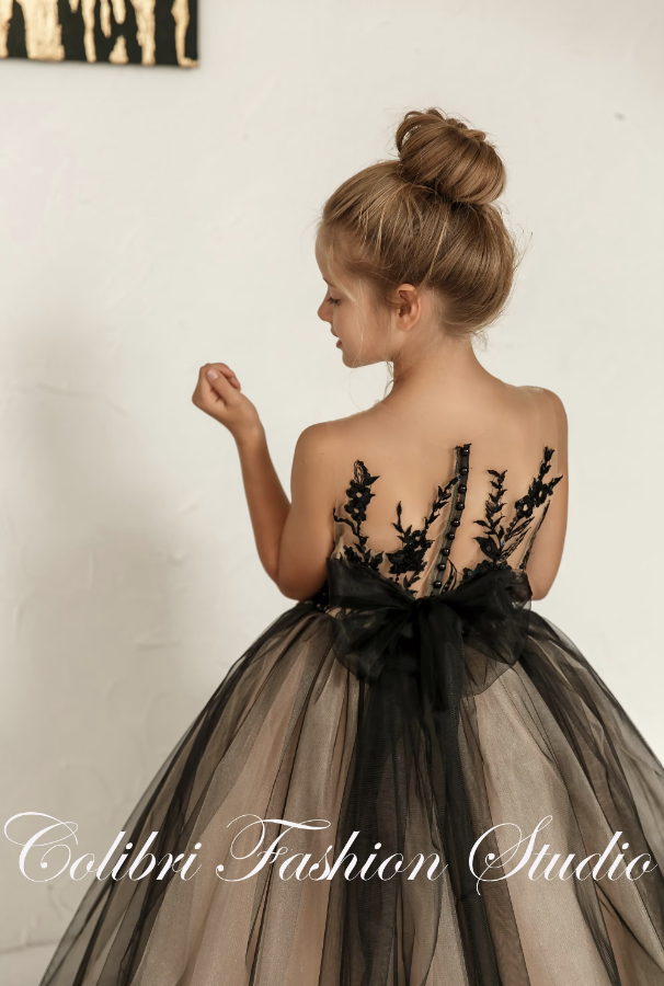 Toddler girl dress black, Long skirt tulle dress, Flower girl dress lace, Sleeveless junior bridesmaid dress