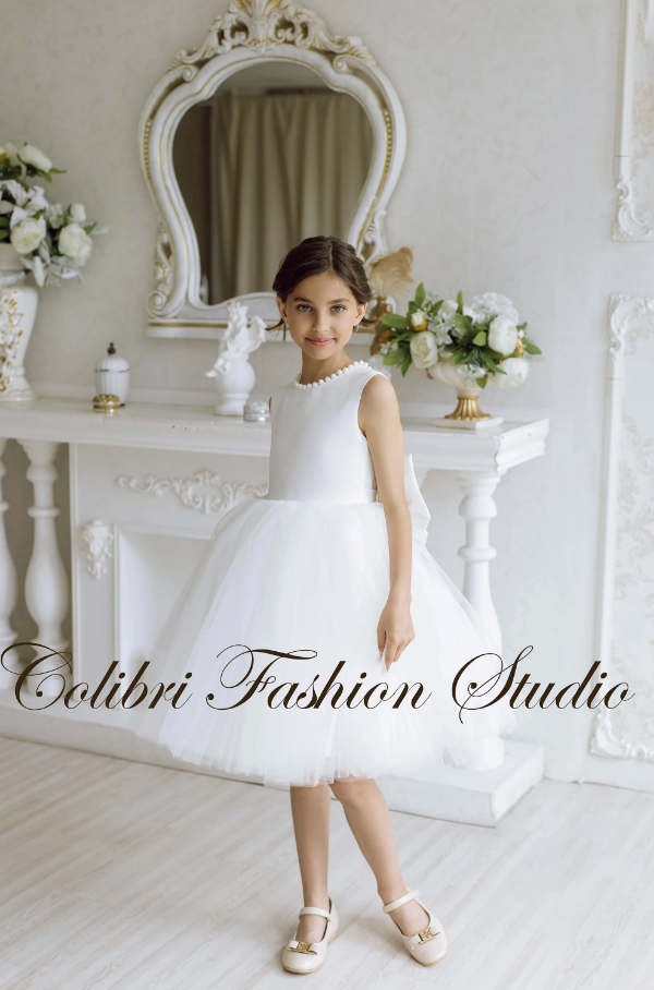 Satin flower  girl dress White flower girl dress  Wedding flower girl dress Party dress Dress for photoshoot Flower girl dress knee length