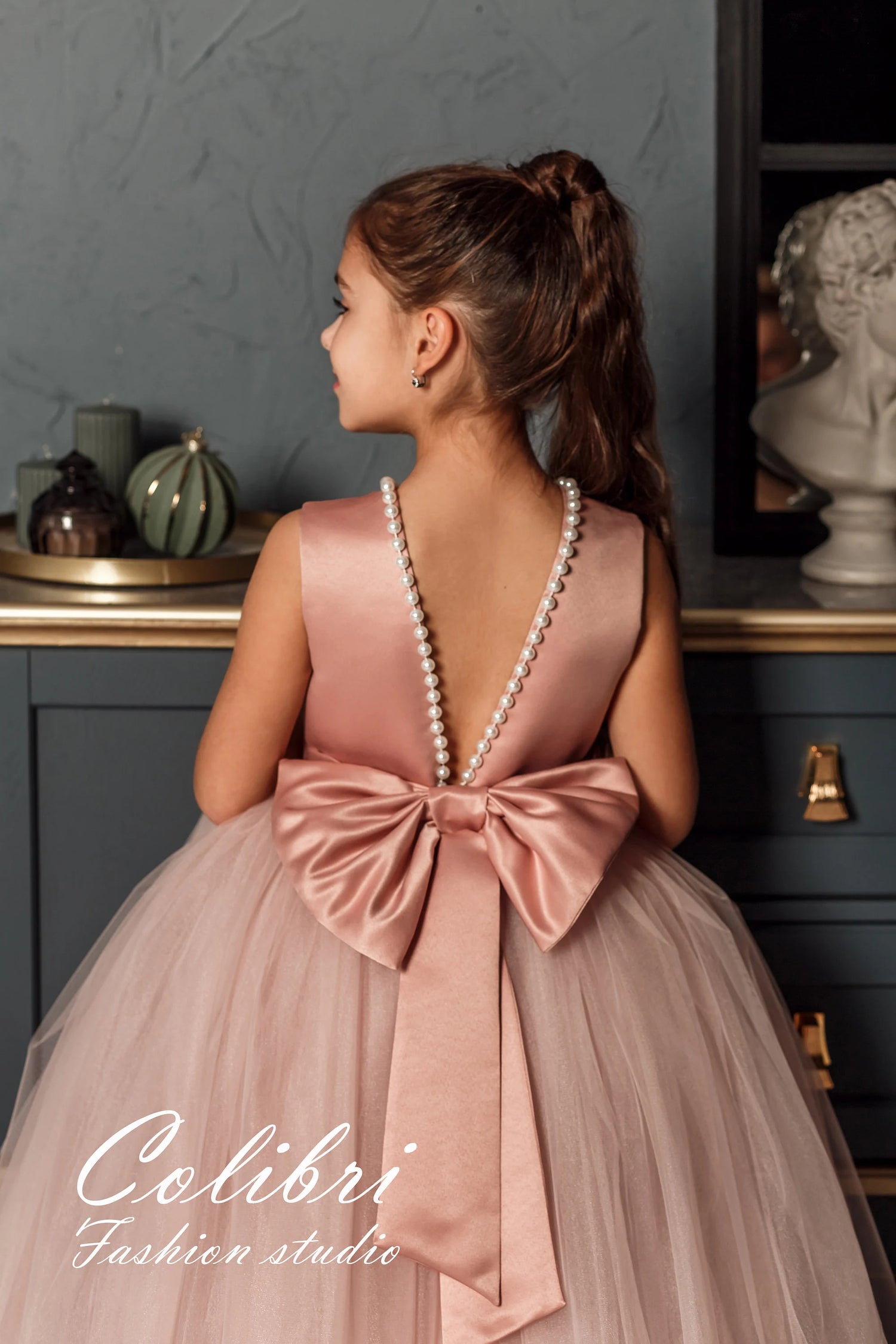 Pink satin flower girl dress shop