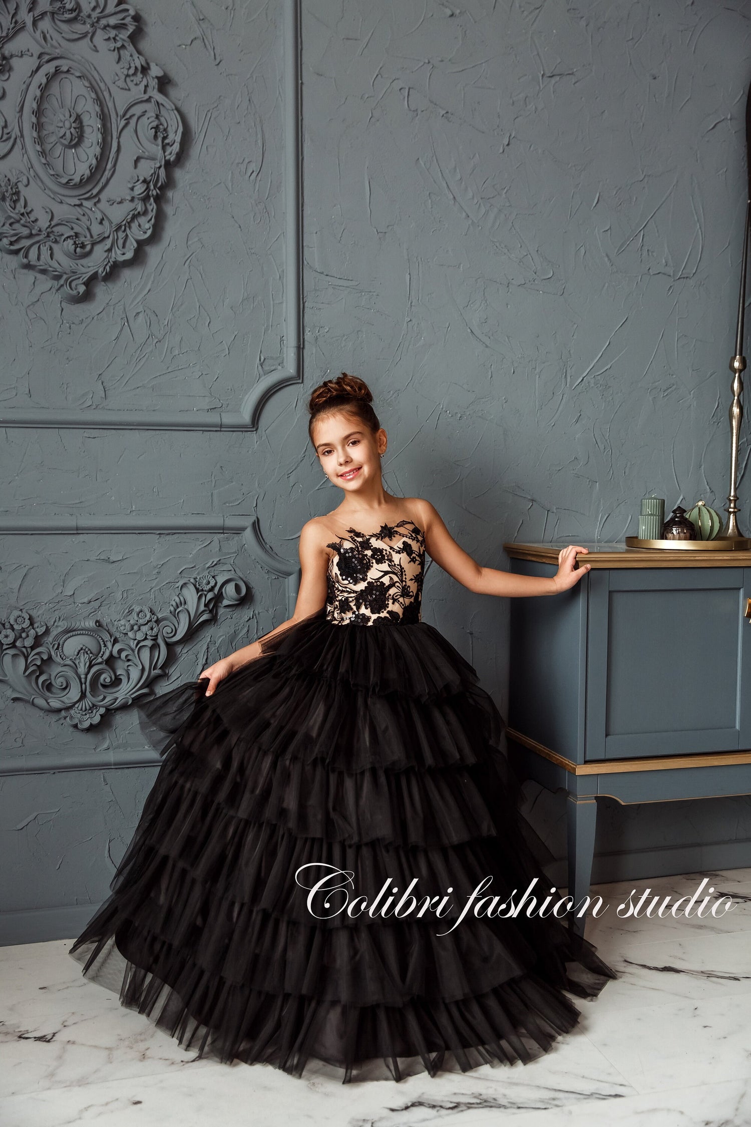 Tulle flower girl toddler dress, Black baby girl dress lace, Formal dr Colibri Fashion Studio Tulle flower girl toddler dress, Black baby girl dress lace, Formal dr Colibri Fashion Studio