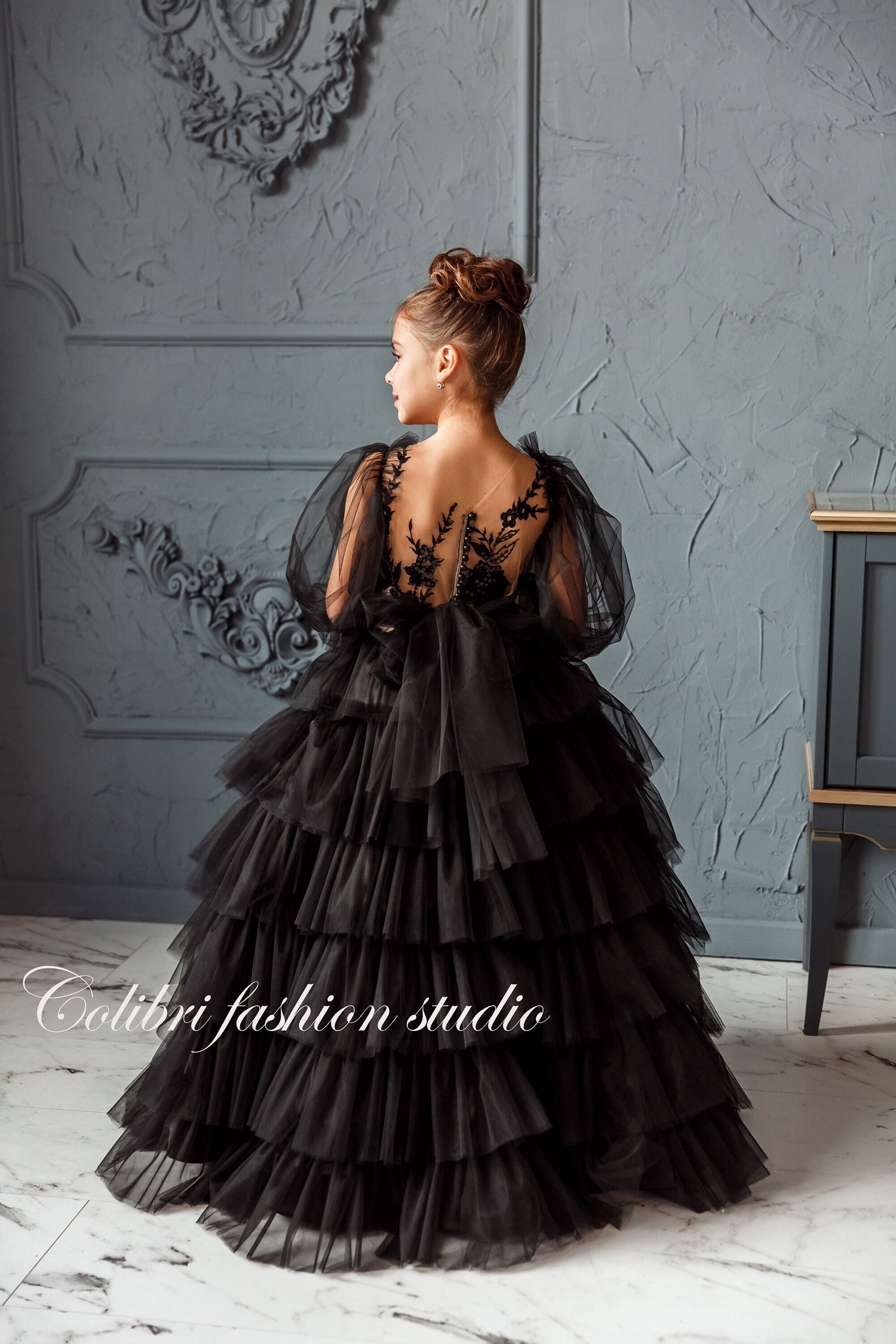Tulle flower girl toddler dress, Black baby girl dress lace, Formal dress with puffy sleeves, Prom dress ball gown Tulle flower girl toddler dress, Black baby girl dress lace, Formal dress with puffy sleeves, Prom dress ball gown