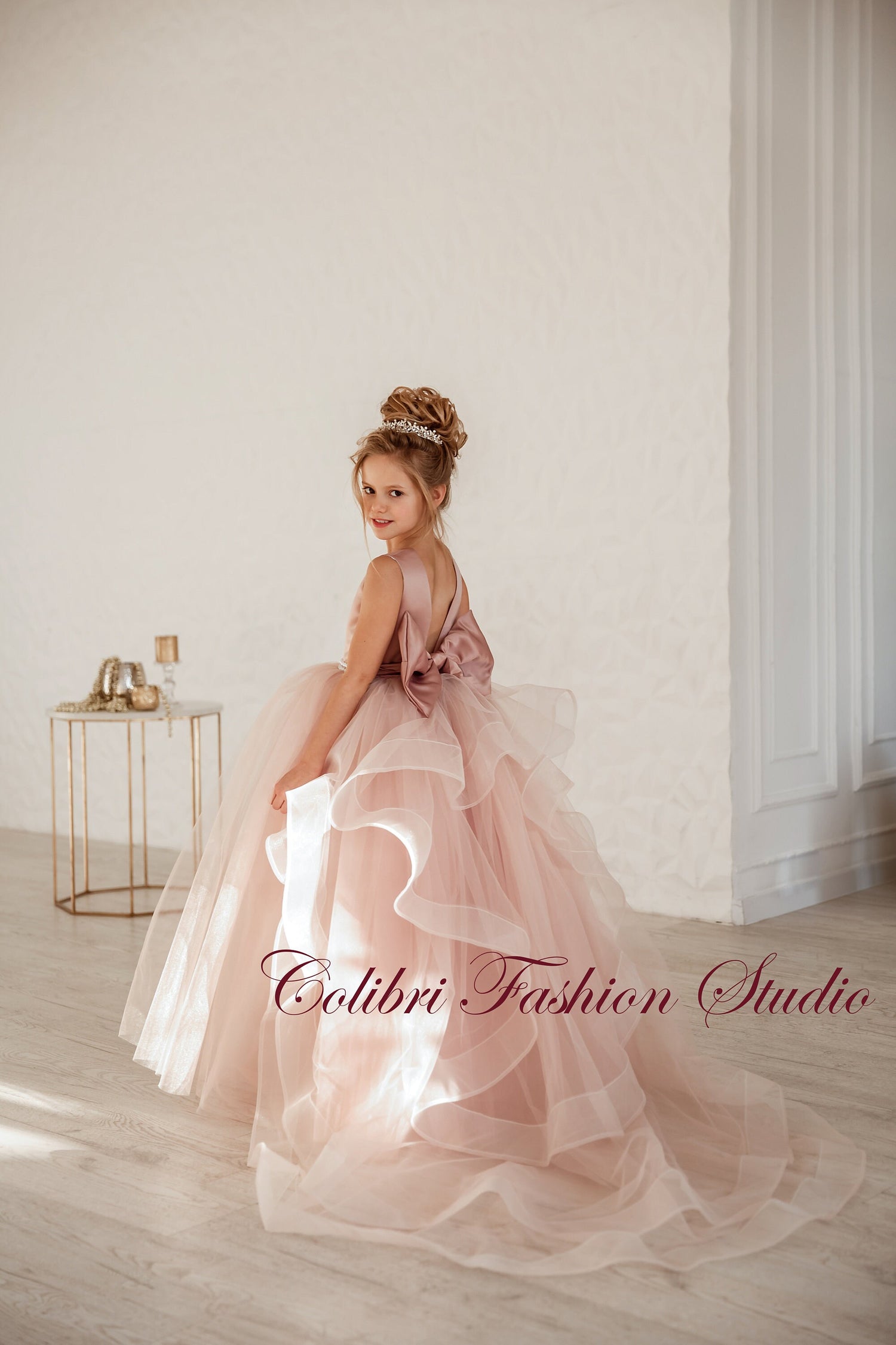 Girl wedding dress Blush flower girl dress Princess dress Dusty rose flower girl dress Satin flower girl dress Toddler dresses