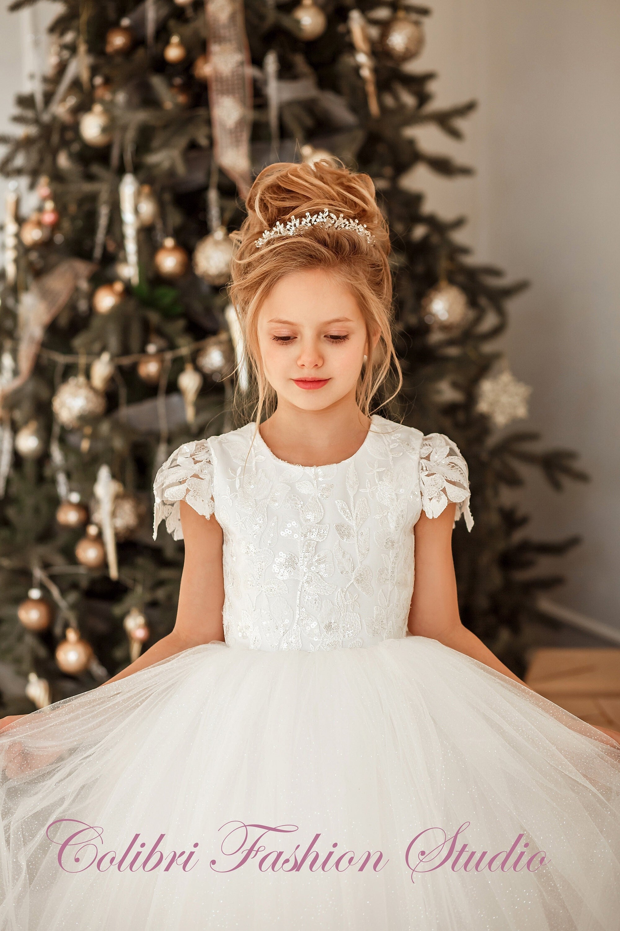 Flower girl dress, Ivory flower girl dress, Lace flower girl dress, Communion dress, Girl dress tulle, Tutu flower girl dress,Princess dress