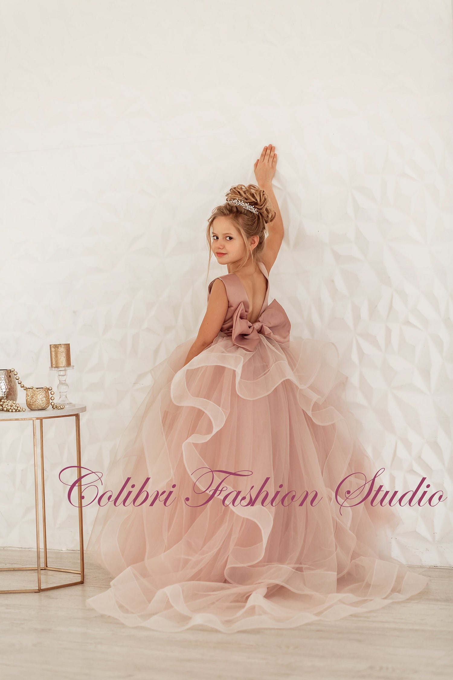 Flower girl dress Dusty rose flower girl dress  Tutu tulle flower girl dress Bohemian girl dress Toddler girl dress Satin dress Girl dress