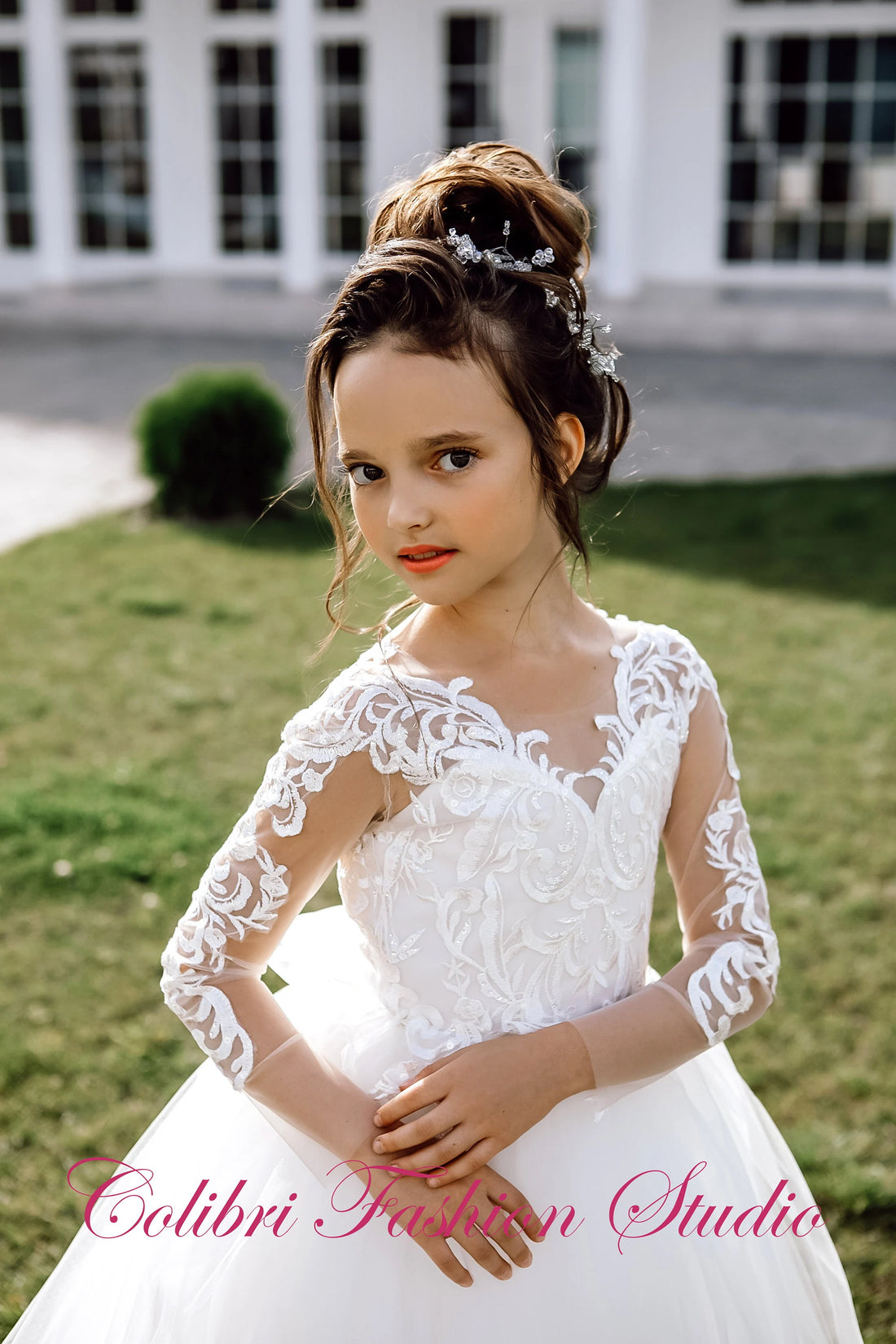 Junior bridesmaid dress with embroidered lace Baby dress tulle Flower girl dress long skirt Communion girl dress