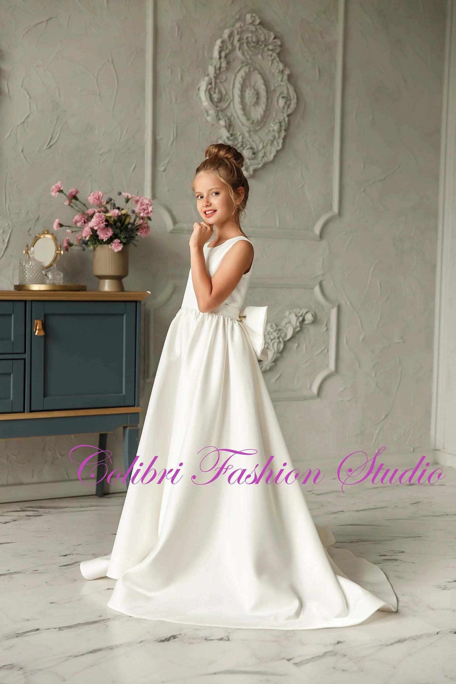 Ivory satin bridesmaid little girl dress, Girl birthday party dress wi Colibri Fashion Studio Ivory satin bridesmaid little girl dress, Girl birthday party dress wi Colibri Fashion Studio