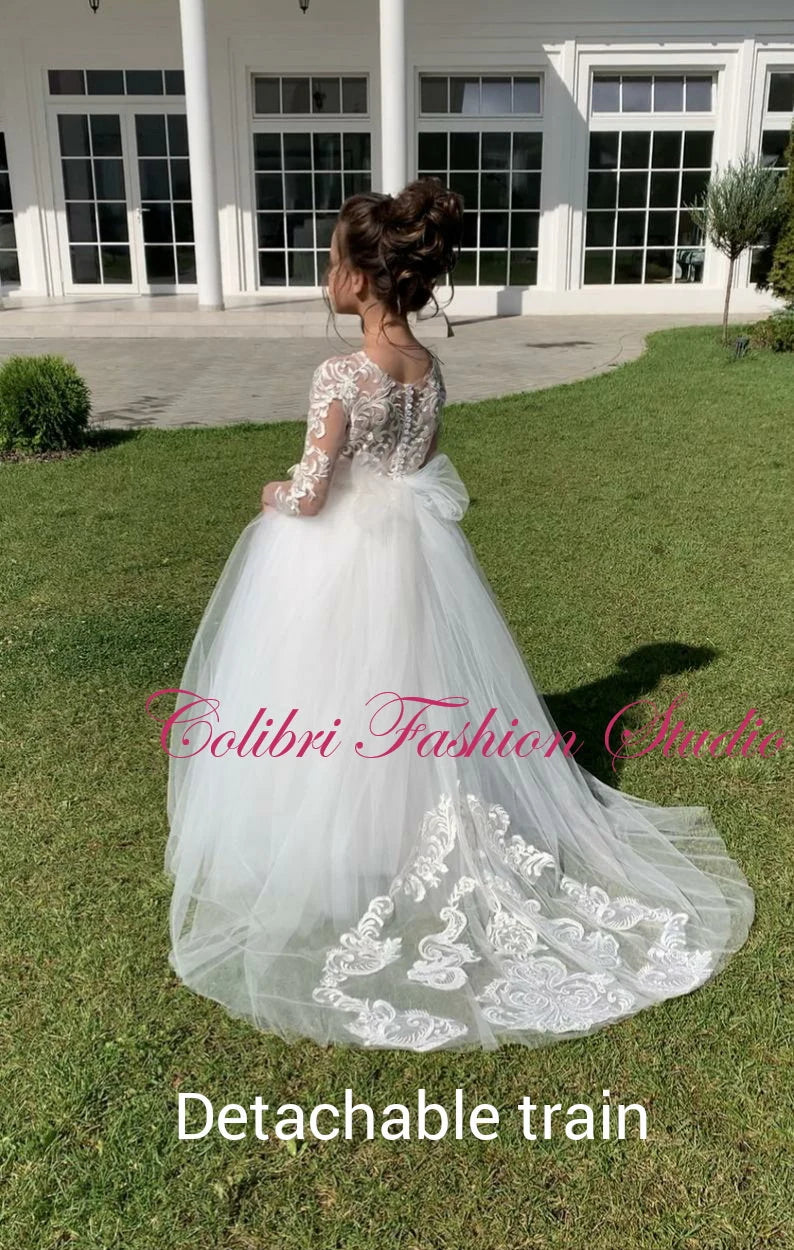 Junior bridesmaid dress with embroidered lace Baby dress tulle Flower Colibri Fashion Studio Junior bridesmaid dress with embroidered lace Baby dress tulle Flower Colibri Fashion Studio