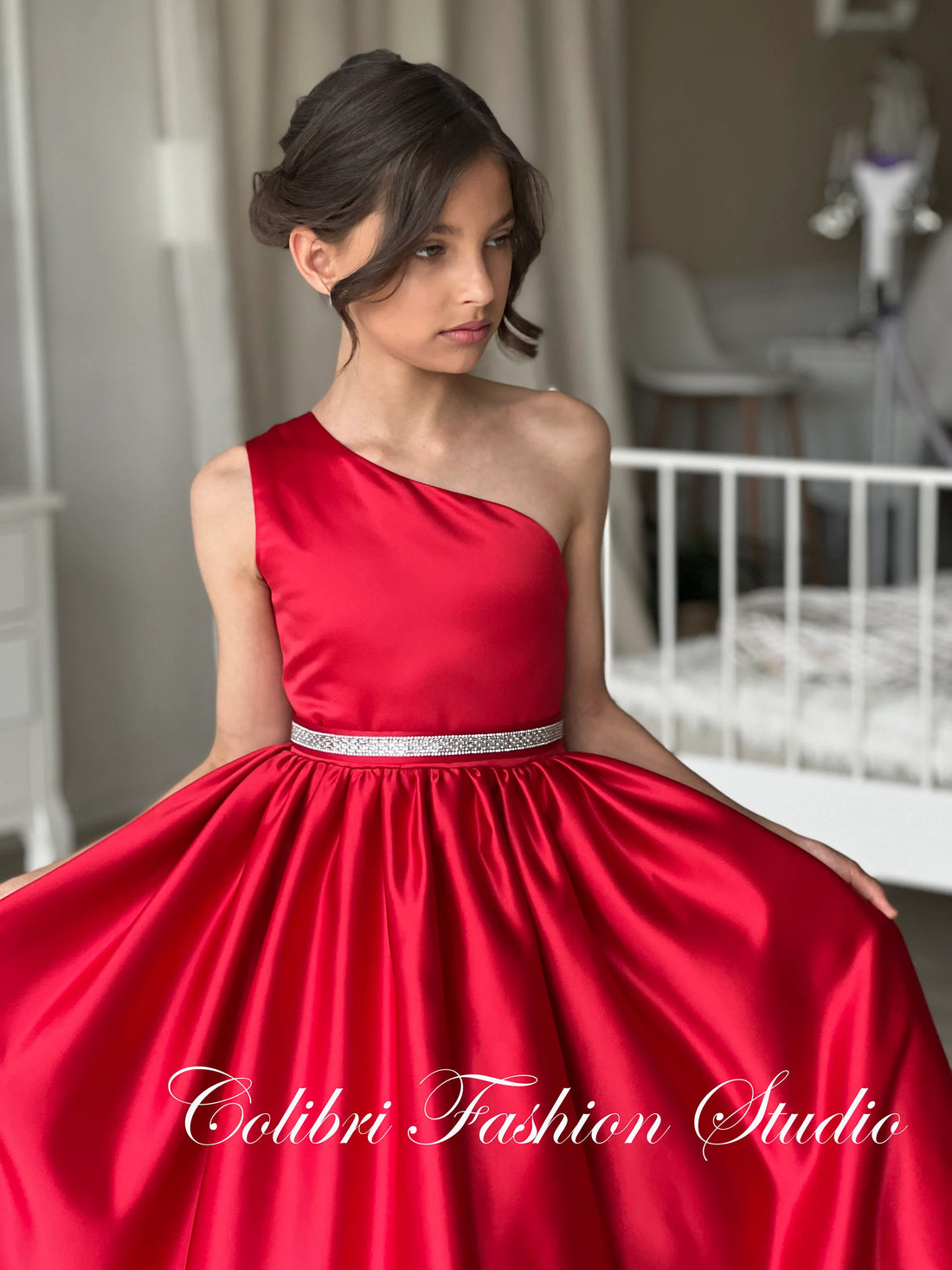Birthday girl party dress red Baby girl spring dress satin Toddler girl christmas dress Handmade flower girl dress