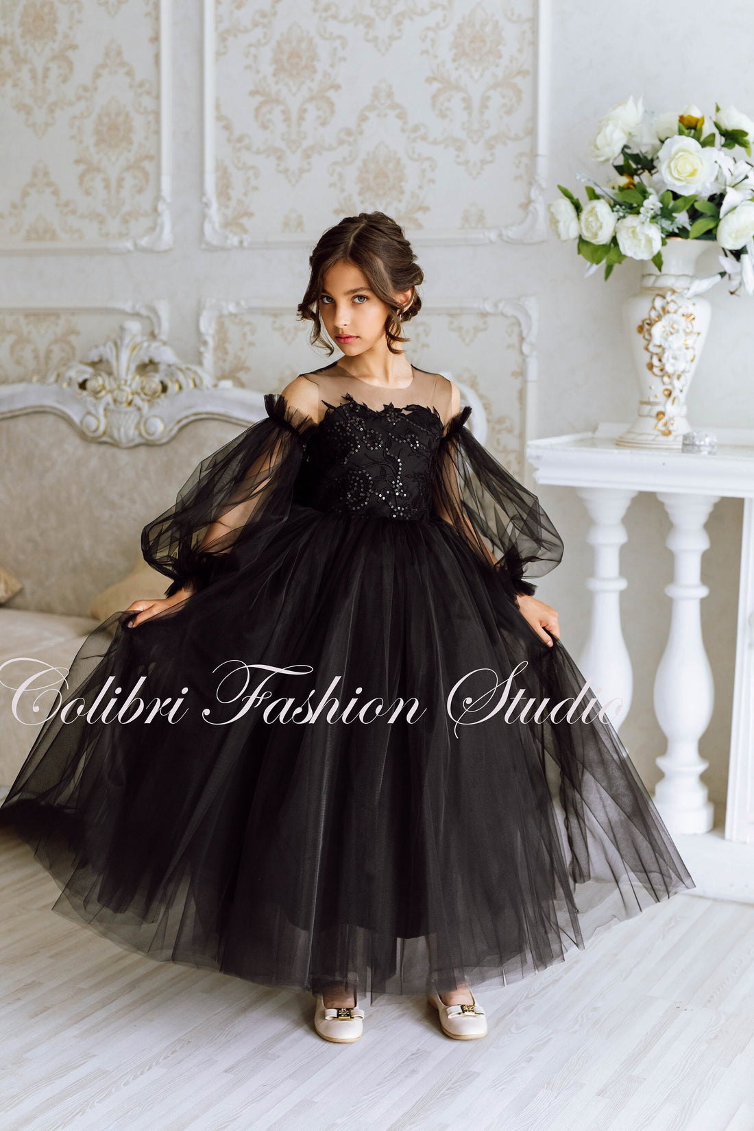 Flower girl dress lace, Black girl dress, Tulle girl dresses, Flower girl dress with sleeves, Wedding flower girl dress, Tutu dress