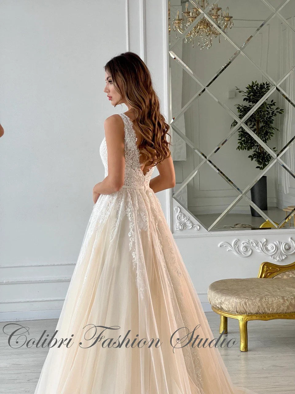 Lace wedding dress, Bridal gown tulle, Long wedding dress, V-neck brid Colibri Fashion Studio Lace wedding dress, Bridal gown tulle, Long wedding dress, V-neck brid Colibri Fashion Studio