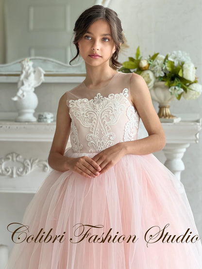 Blush flower girl dress, Tulle flower dress, Wedding flower girl dress, Toddler girl dress, Party dress, Boho girl dress