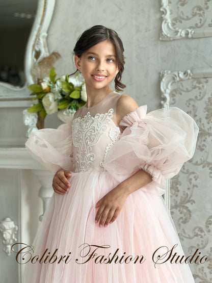 Blush flower girl dress, Tulle flower dress, Wedding flower girl dress, Toddler girl dress, Party dress, Boho girl dress