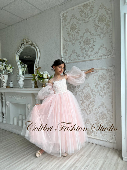 Blush flower girl dress, Tulle flower dress, Wedding flower girl dress, Toddler girl dress, Party dress, Boho girl dress