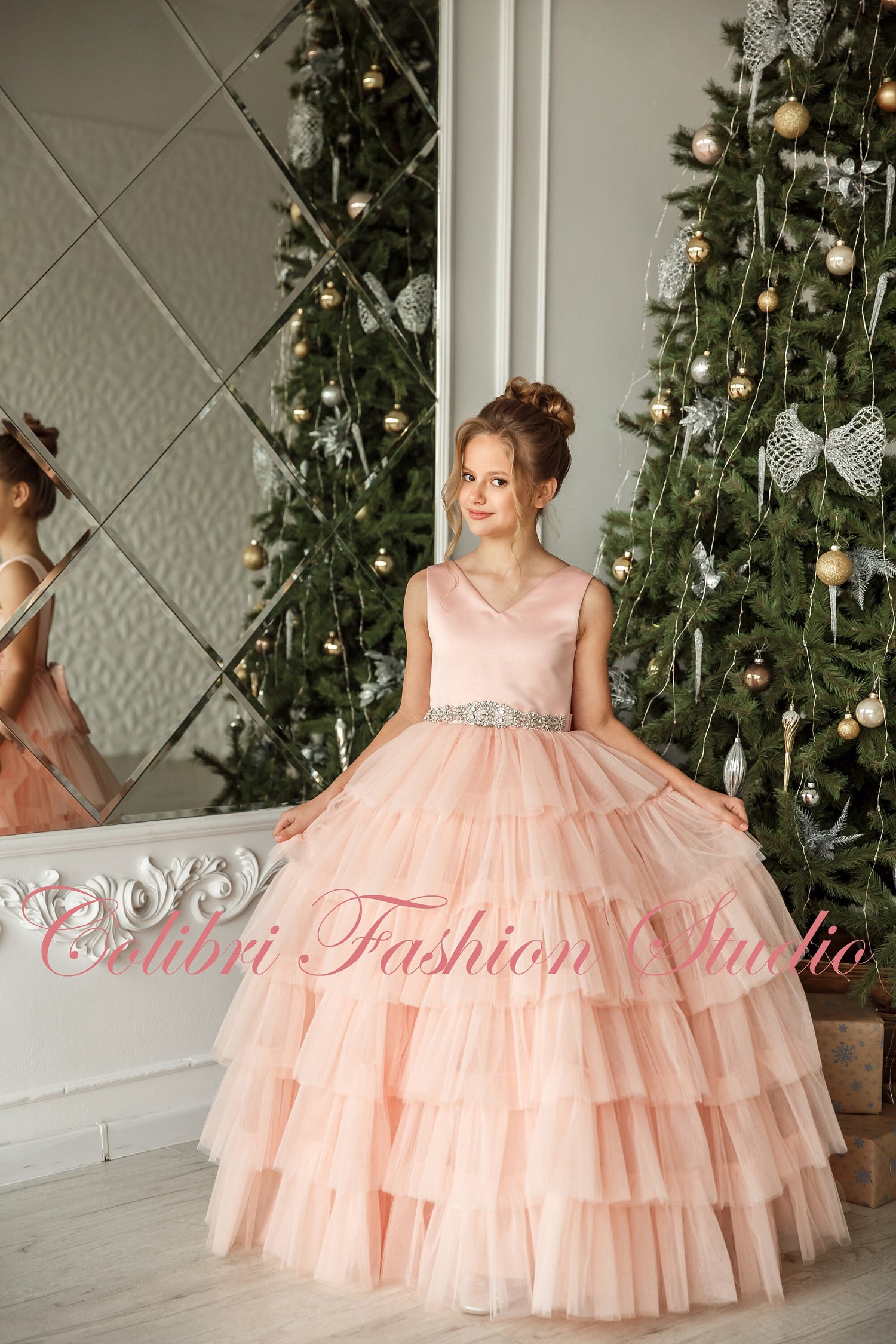 Tulle flower girl dress, Blush flower girl dress, Satin girl dress, Fl Colibri Fashion Studio Tulle flower girl dress, Blush flower girl dress, Satin girl dress, Fl Colibri Fashion Studio