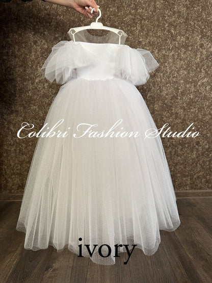 Tulle flower girl dress, Tutu girl dress, Toddler flower dress, Communion dress, Ivory flower girl dress, Girl wedding dress