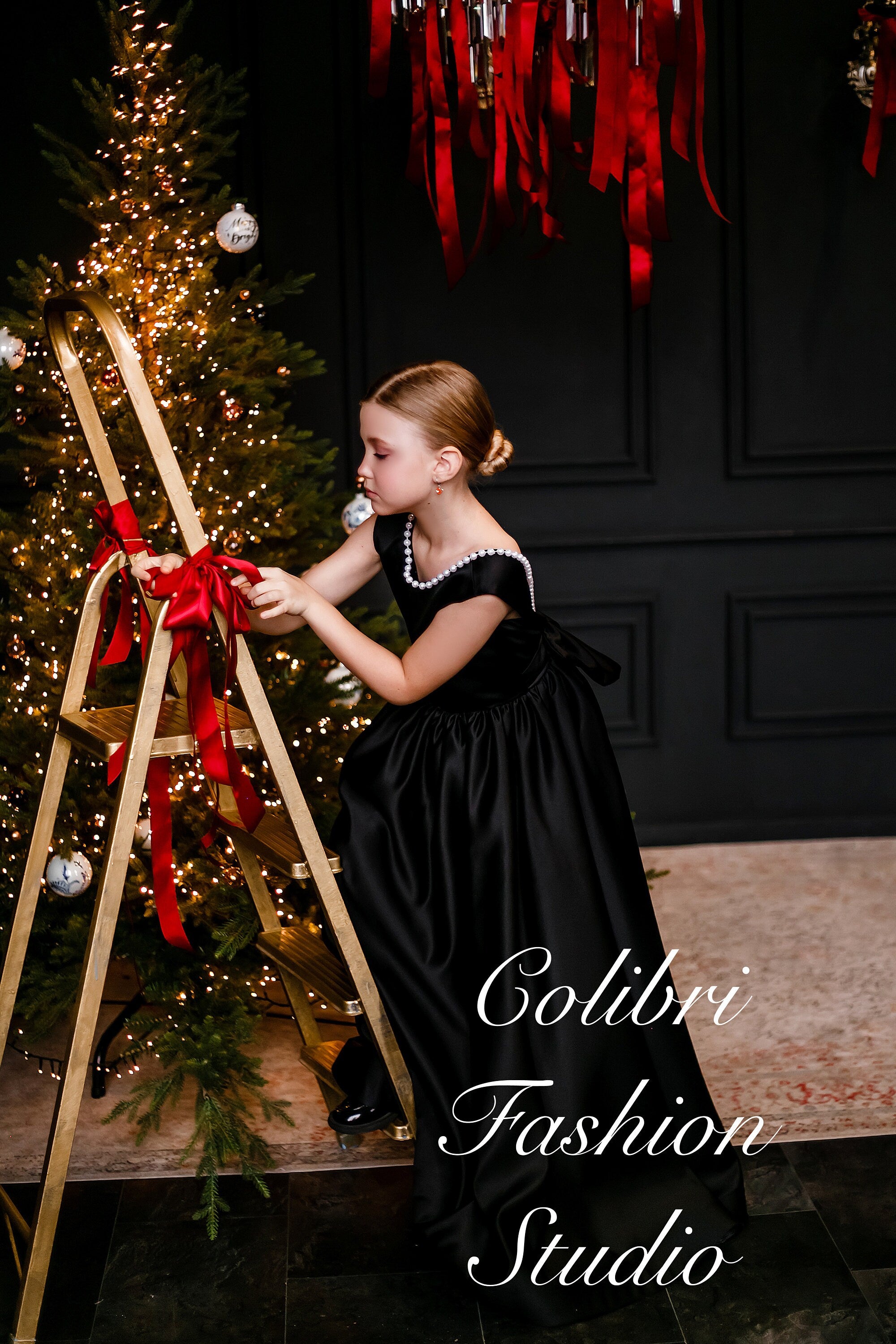 Black satin flower girl dress, Custom formal dress sleeveless, Elegant embroidered girl dress, Baby wedding dress floor length