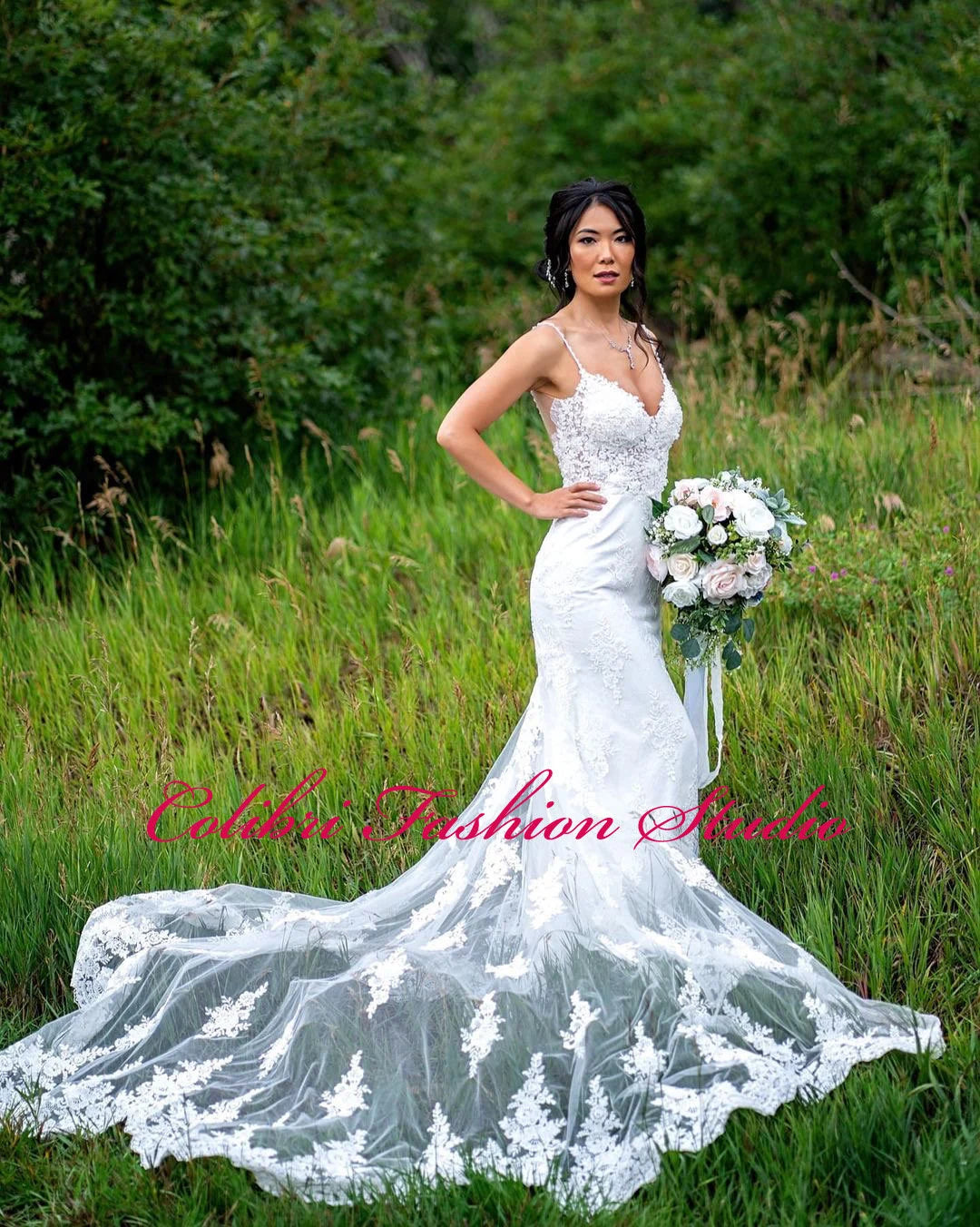 Lace mermaid wedding dress Bridal gown Long train wedding dress Open back wedding dress Sleeveless wedding dress Beach wedding dress