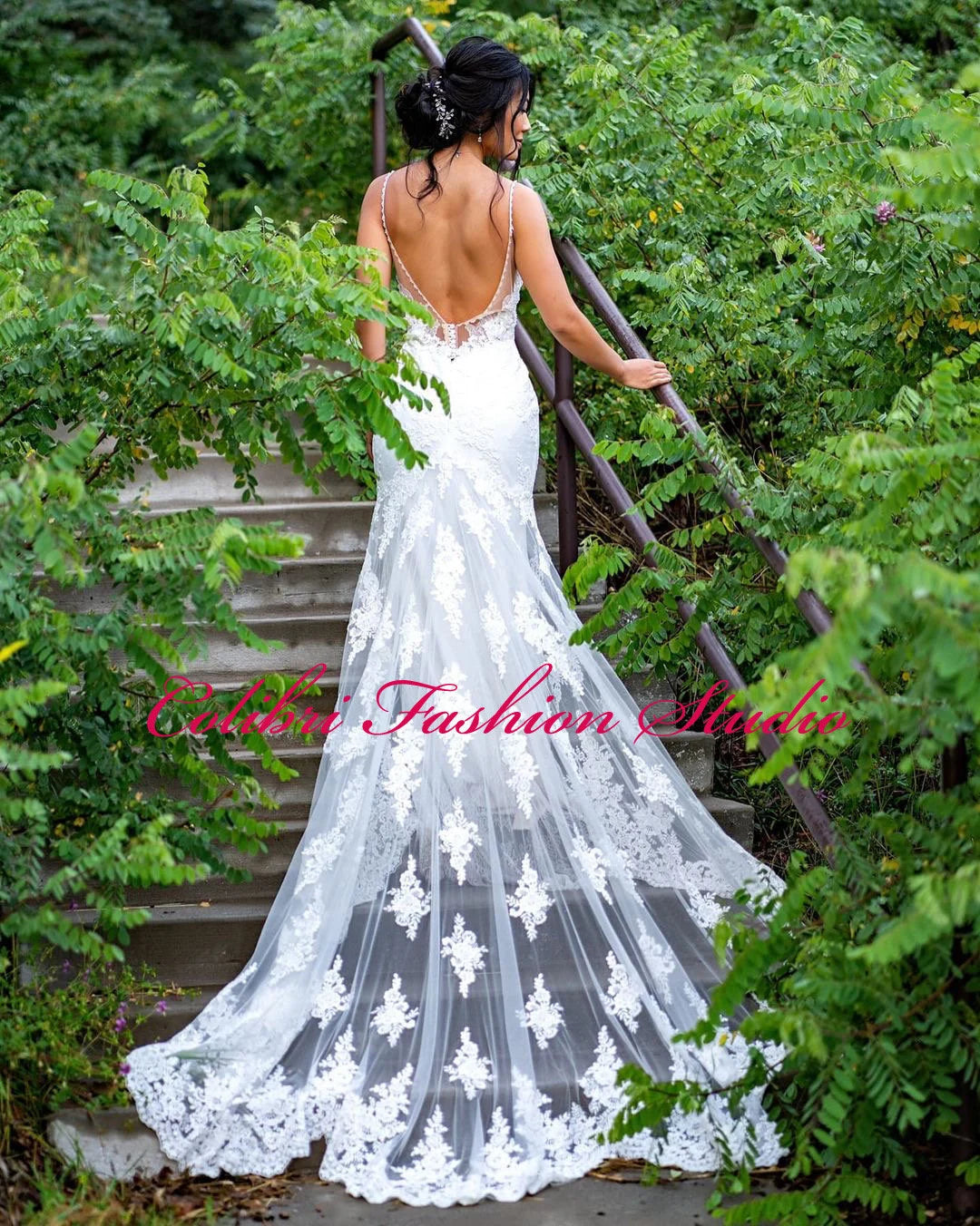 Lace mermaid wedding dress Bridal gown Long train wedding dress Open back wedding dress Sleeveless wedding dress Beach wedding dress