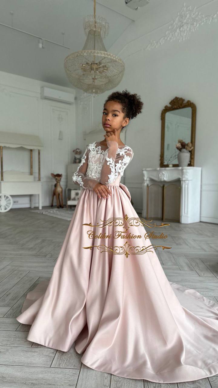 Flower girl dress satin skirt, Lace girl dress baby girl, First commun Colibri Fashion Studio Flower girl dress satin skirt, Lace girl dress baby girl, First commun Colibri Fashion Studio