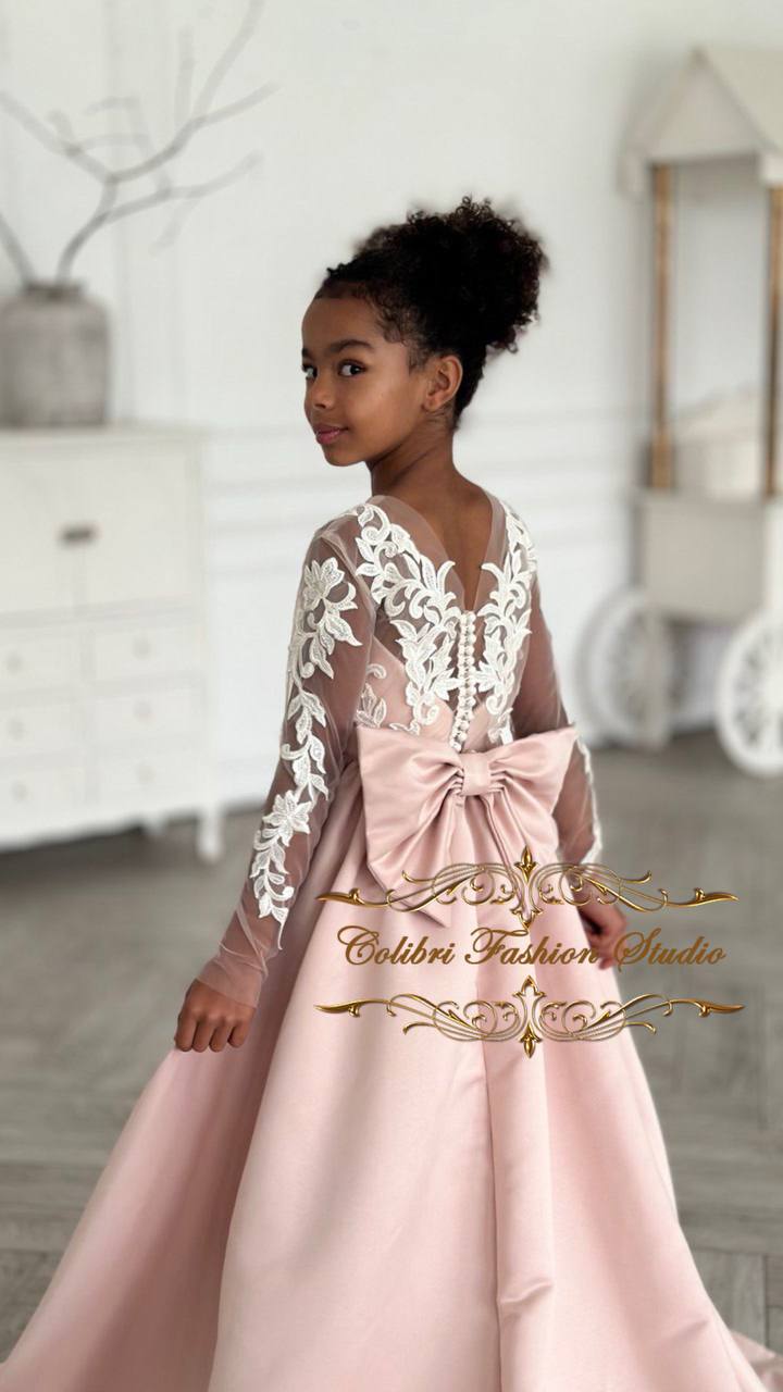 Flower girl dress satin skirt, Lace girl dress baby girl, First commun Colibri Fashion Studio Flower girl dress satin skirt, Lace girl dress baby girl, First commun Colibri Fashion Studio