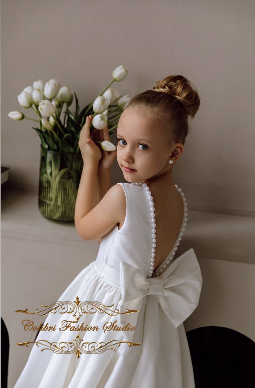 Flower girl dress satin Baby girl dress ivory Sleeveless toddler gir Colibri Fashion Studio