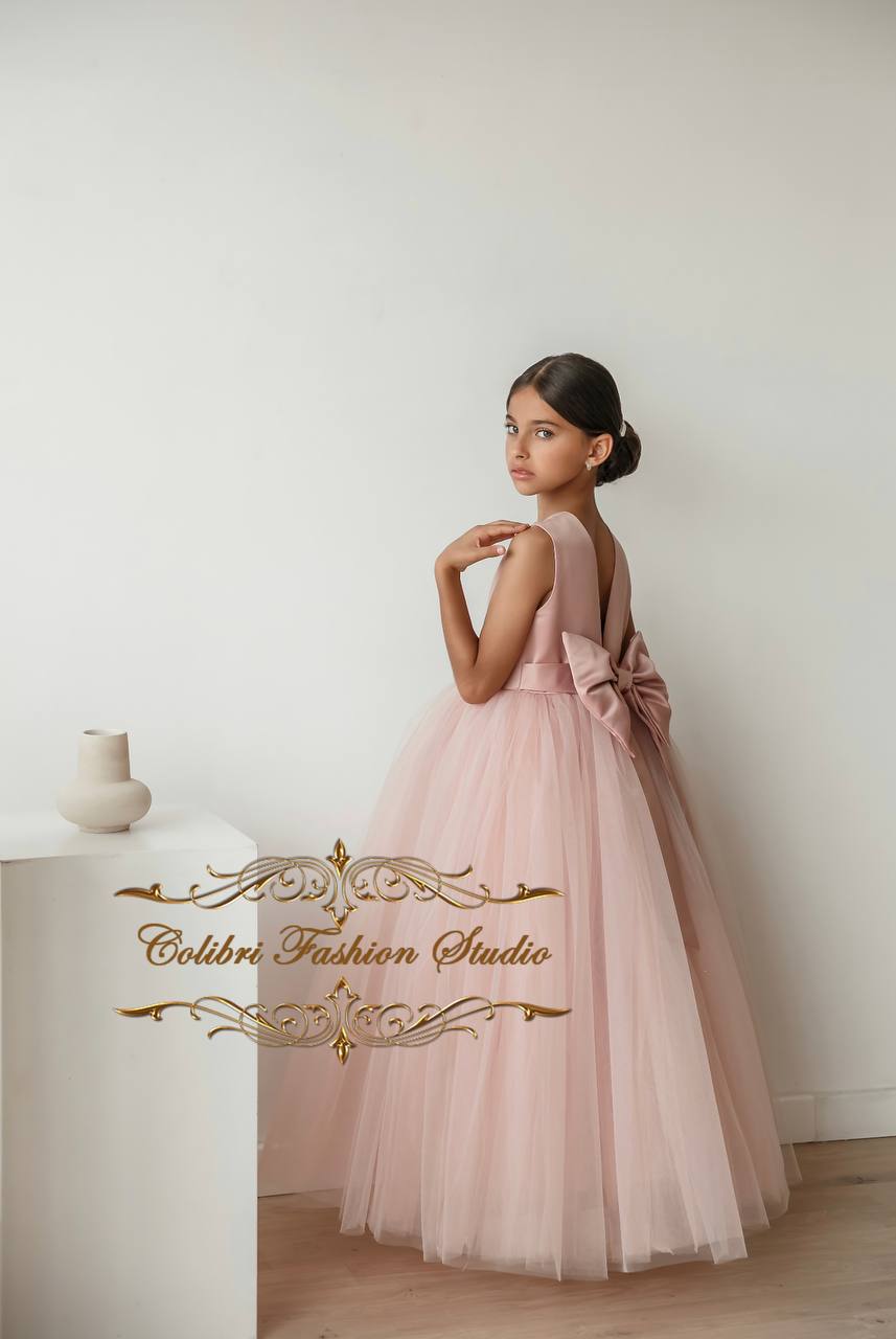 Dusty rose girl dress, Blush flower girl dress, Flower girl dress satin, 2024 Princess dress, Birthday dress, Boho dress, Tutu flower girl dress