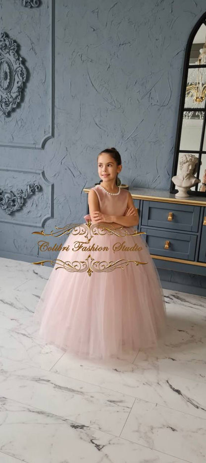 Satin flower girl dress, Dusty rose girl dress, Tulle flower girl dress, Flower girl dress tutu, Birthday dress,  Toddler dress