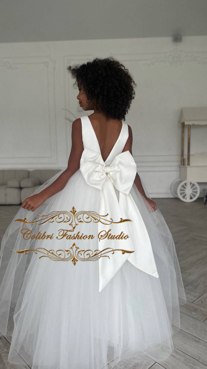 Flower girl dress tulle, Satin flower girl dress, Ivory girl dress