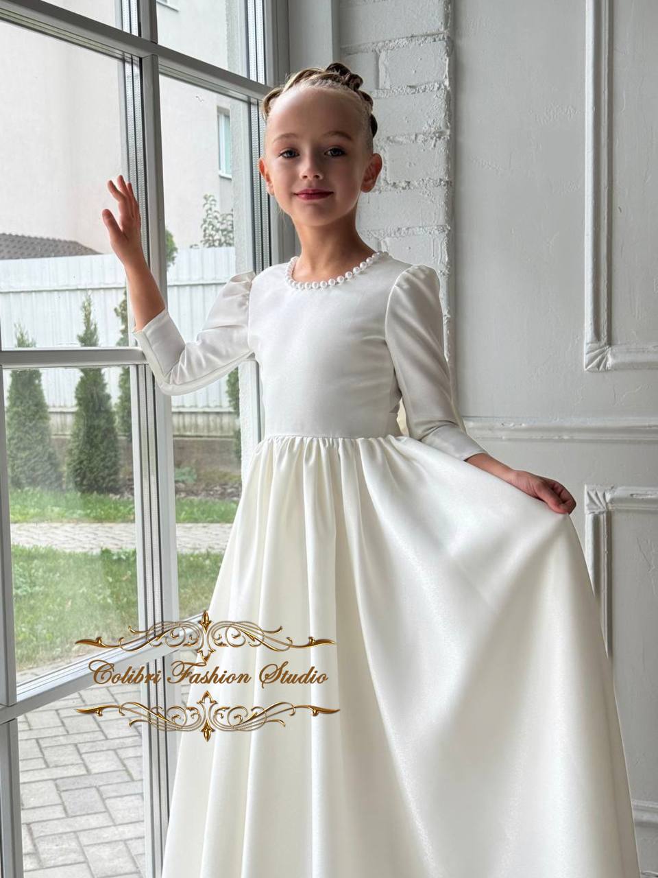 Long sleeve ivory flower girl dresses on sale