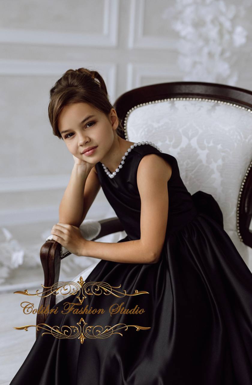 Ball gown girl dress, Black flower girl dress, Girl dress satin