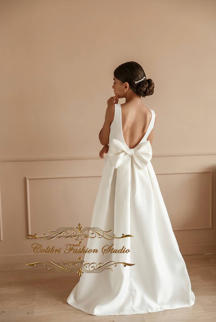 Ivory girl dress, First communion dress, Wedding flower girl dress, Junior dress, Flower girl dress satin, Simple flower dress, White dress Ivory girl dress, First communion dress, Wedding flower girl dress, Junior dress, Flower girl dress satin, Simple flower dress, White dress