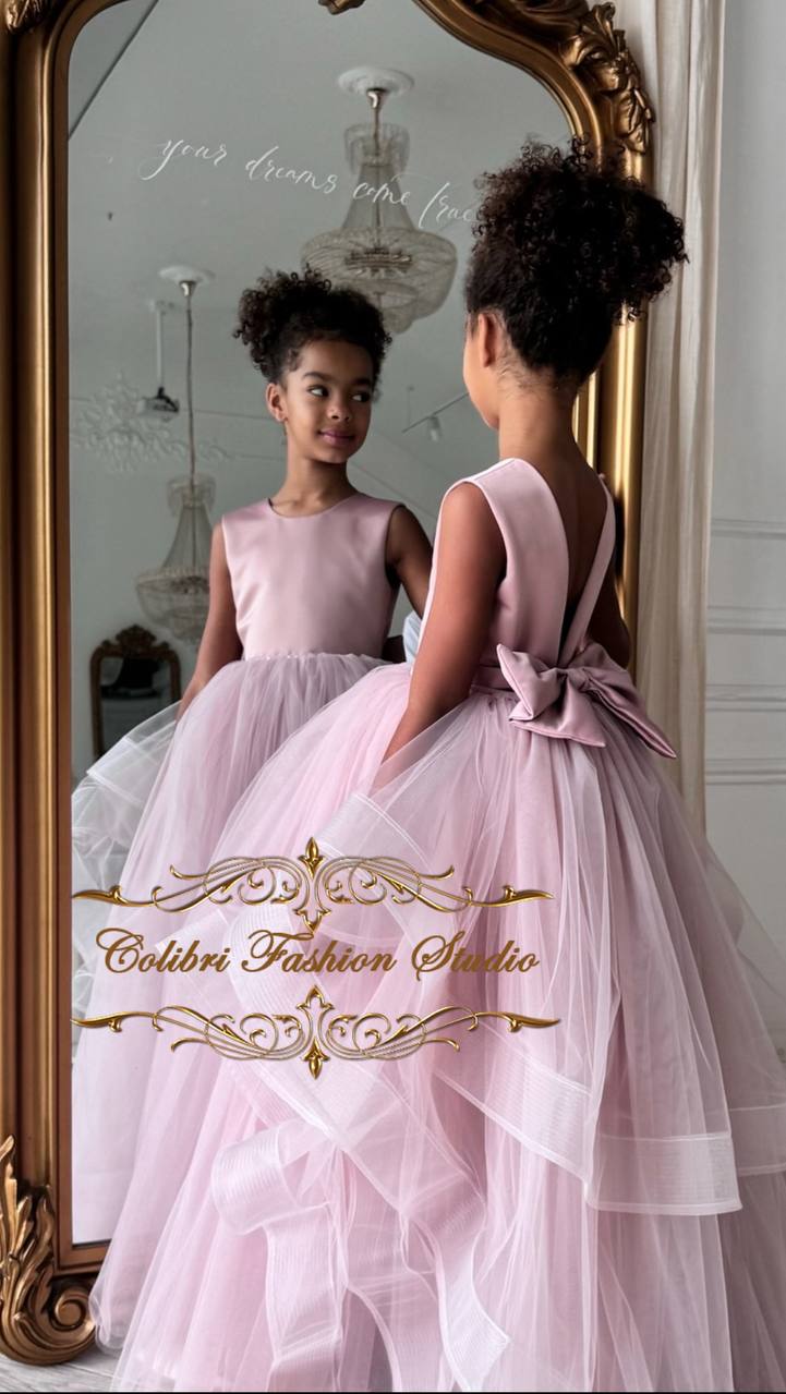 Satin flower girl dress, Ivory flower girl dress, Girl dress with trai Colibri Fashion Studio Satin flower girl dress, Ivory flower girl dress, Girl dress with trai Colibri Fashion Studio