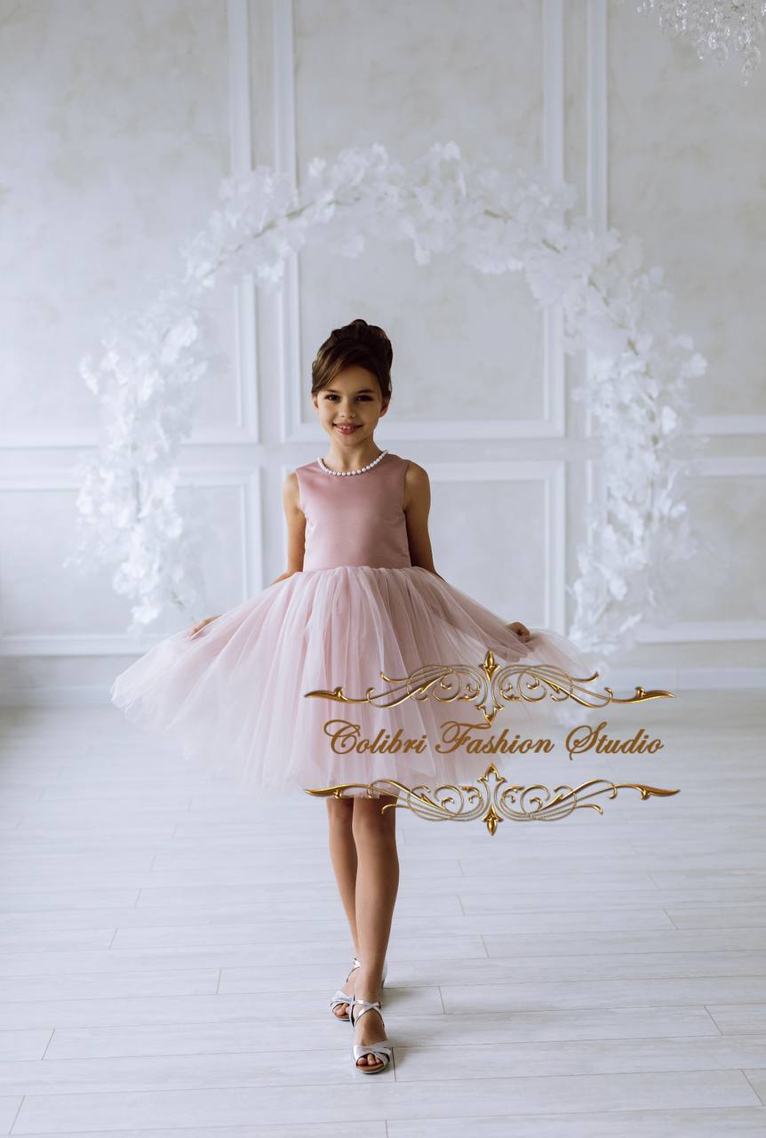 Dusty rose satin flower girl dress Tulle toddler flower dresses Birthday dress Communion dress Girl dress with bow