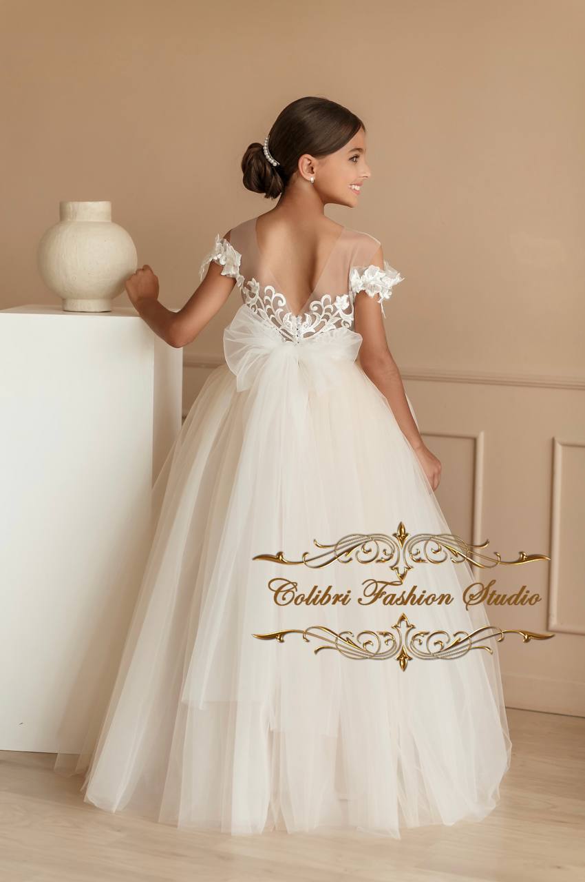Ivory flower girl dress, Tulle girl dress – Colibri Fashion Studio Ivory flower girl dress, Tulle girl dress – Colibri Fashion Studio