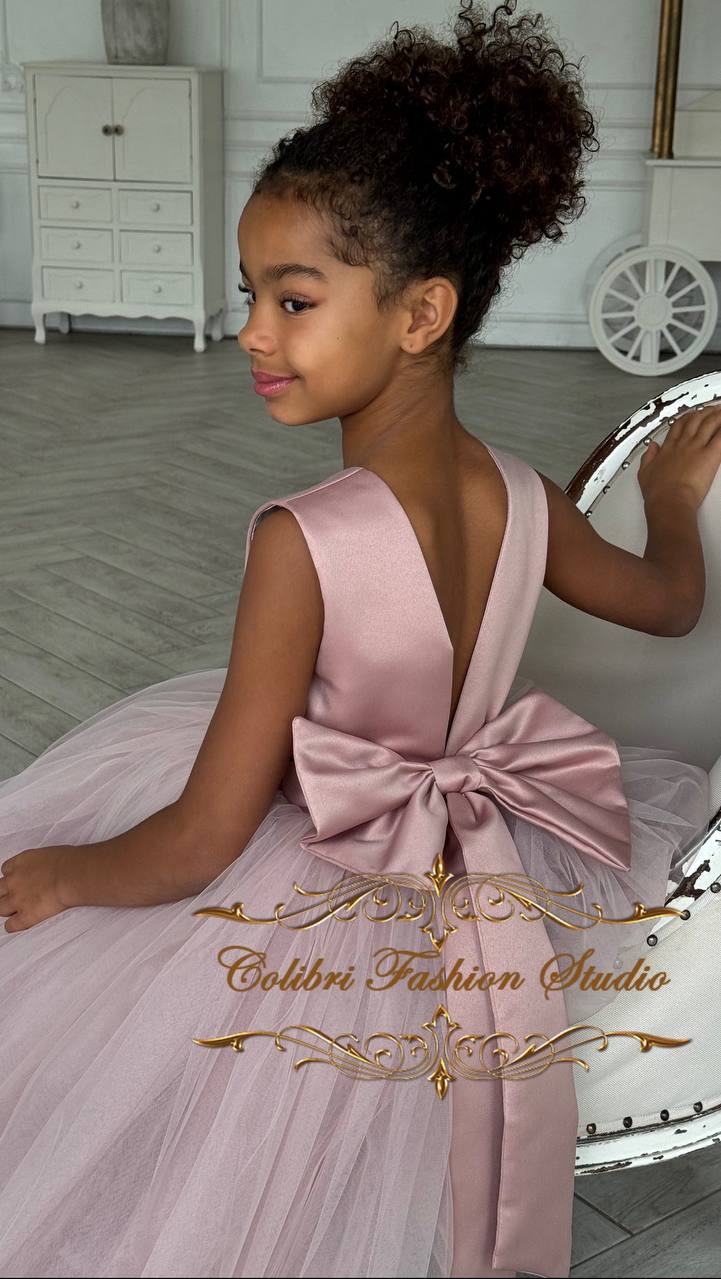 Tutu flower girl dress dusty rose, Open back girl dress tulle, Flower girl dress satin, Pearl flower girl dress floor length, Princess dress, Baby girl birthday dress