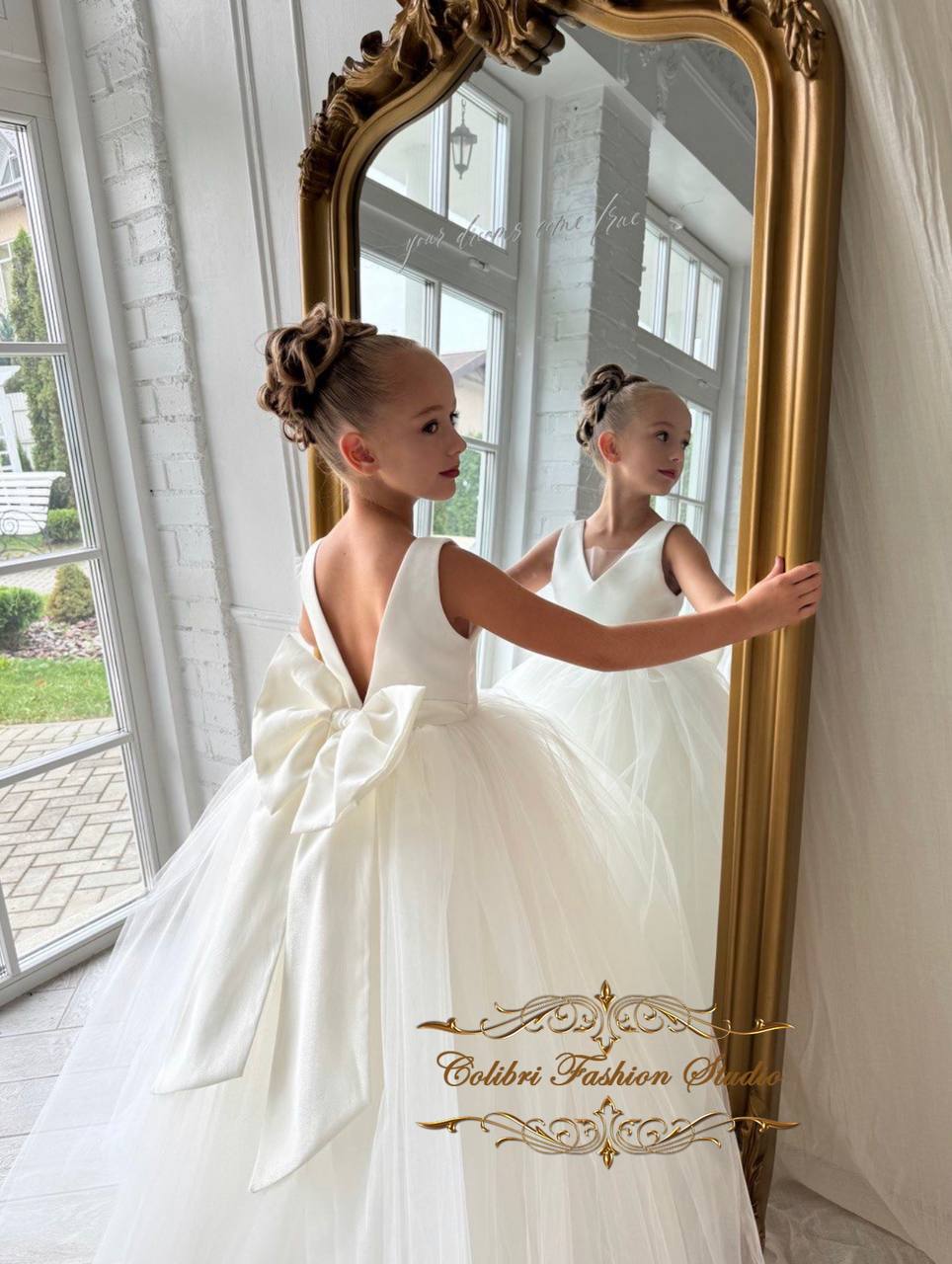 Flower girl dress tulle, Satin flower girl dress, Ivory girl dress
