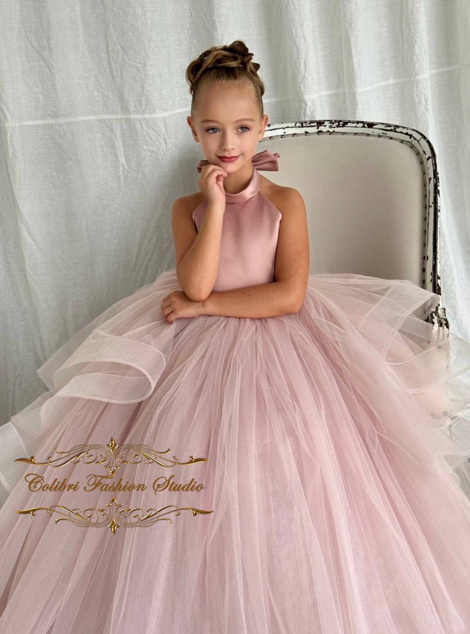 Dusty rose baby girl dress with removable train, Tulle flower girl dre Colibri Fashion Studio Dusty rose baby girl dress with removable train, Tulle flower girl dre Colibri Fashion Studio
