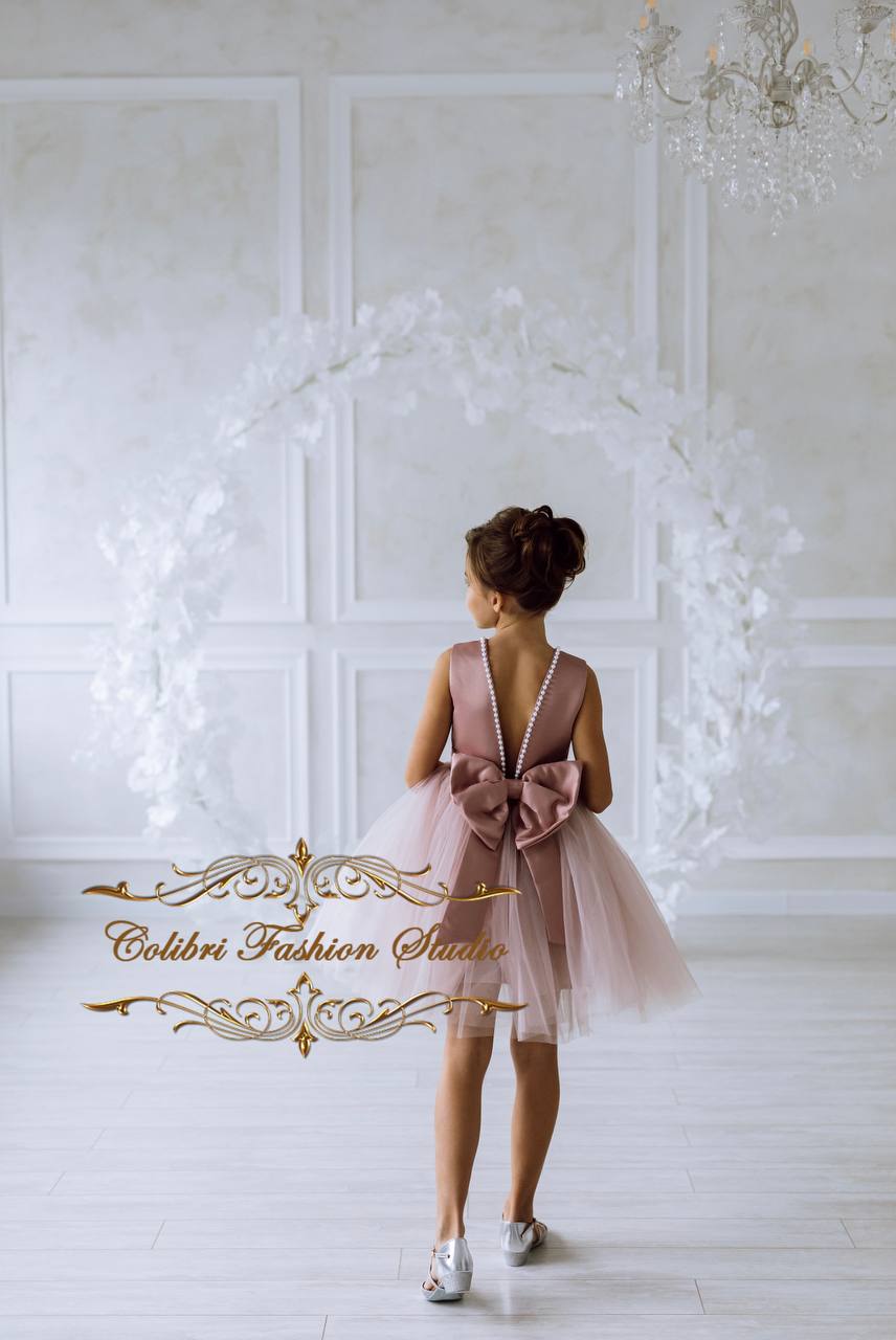 Dusty rose satin flower girl dress Tulle toddler flower dresses Birthday dress Communion dress Girl dress with bow