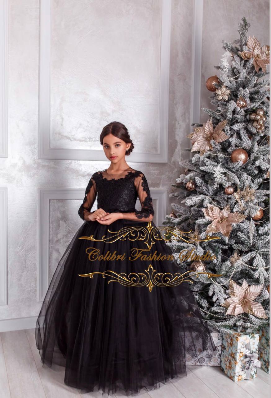 Baptism girl dress black Long sleeves girl dress lace Tulle flower gir Colibri Fashion Studio Baptism girl dress black Long sleeves girl dress lace Tulle flower gir Colibri Fashion Studio